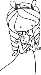 vector cartoon girl with toy rabbit