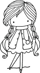 vector cartoon girl with long braid