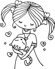 vector cartoon girl with cat