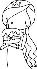 vector cartoon girl with birthday cake