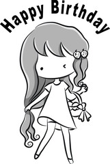 vector cartoon girl in happy birthday card