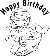 vector cartoon girl in happy birthday card