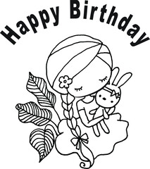 vector cartoon girl in happy birthday card