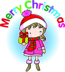 vector cartoon girl with gift merry christmas