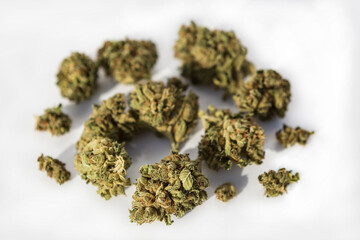 Marijuana pieces on isolated white background
