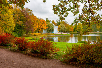 Fototapeta na wymiar Autumn in Catherine park, Pushkin (Tsarskoe Selo), Saint Petersburg, Russia