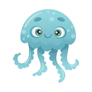 Cute adorable jellyfish sea creature cartoon vector illustration on white background