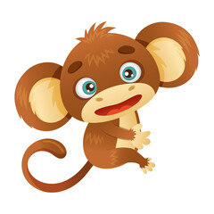Cute funny monkey baby animal cartoon vector illustration on white background