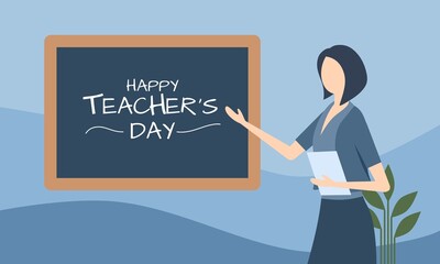 Vector illustration, a teacher is teaching in front of the class, as a banner or teacher's day poster.