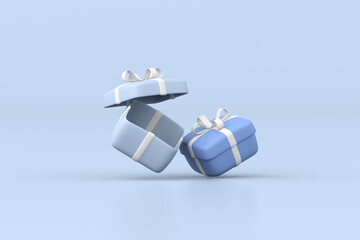 3D rendering of gift boxes on blue background.