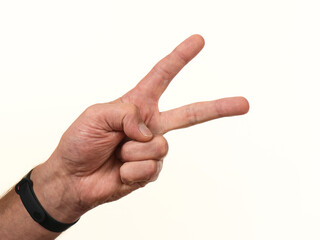 male hand gesturing counts on a white background