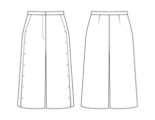 Fashion technical drawing of bermuda shorts with snap buttons