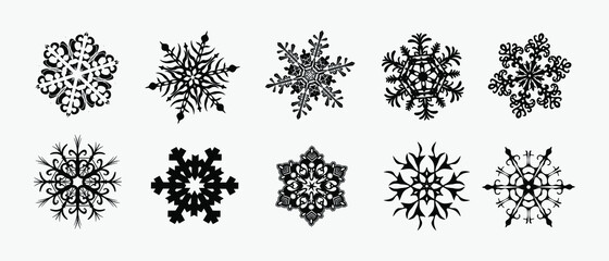 snowflake  winter vector, set of black isolated icon silhouette on white background.
