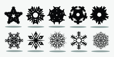 snowflake  winter vector, set of black isolated icon silhouette on white background.