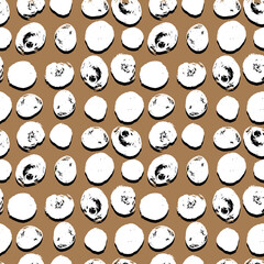 Obraz premium Simple seamless vector pattern of dots, strokes, spots, strokes. Hand drawn illustration, dry brush. Scandinavian style, wallpaper, fabric, textile design, wrapping paper