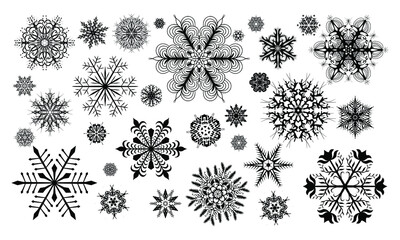 snowflake  winter vector, set of black isolated icon silhouette on white background.