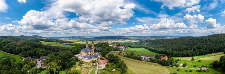 Aerial view, Basilica Vierzehnheiligen, Upper Main Valley, Franconia, Bavaria, Germany, © David Brown