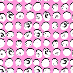 Simple seamless vector pattern of dots, strokes, spots, strokes. Hand drawn illustration, dry brush. Scandinavian style, wallpaper, fabric, textile design, wrapping paper