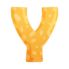 Y orange glossy letter. Cute childish alphabet for card, poster, nursery design cartoon vector illustration