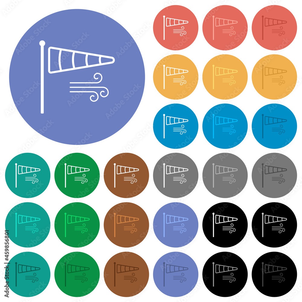 Poster windsock indicator with wind outline round flat multi colored icons