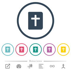 Holy bible flat color icons in round outlines