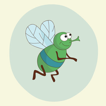 Cheerful green fly, vector illustration.