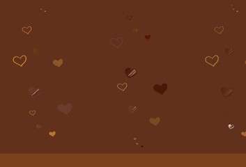 Light Orange vector background with Shining hearts.