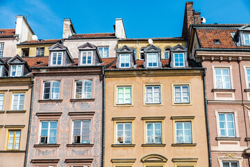 Fototapeta premium Facade of old classic buildings in Warsaw, Poland