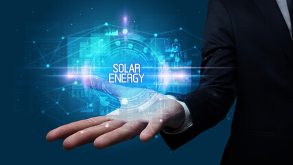 Man hand holding digital technology concept