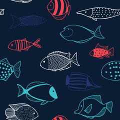 Seamless pattern with colorful fish, vector illustration