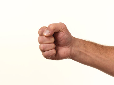 male hand fist punch on white background