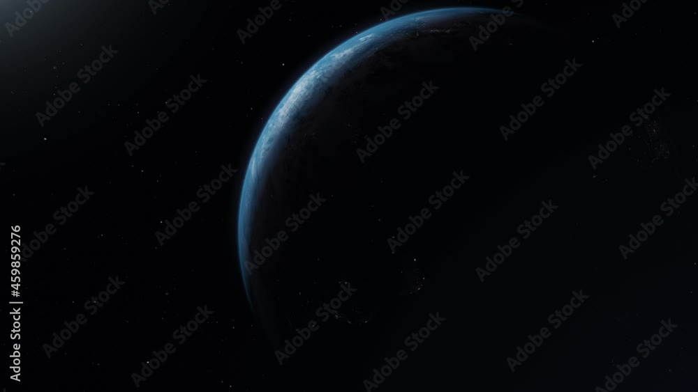 Aufkleber a cinematic rendering of planet earth during sunrise as view from space with vibrant blue atmosphere