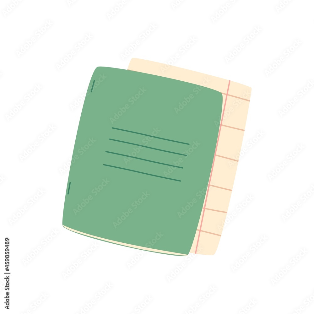 Poster school notebook with torn sheet of paper. blank lined copybook. exercise note or book with empty cov