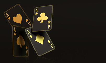casino cards poker blackjack baccarat gold  3d render 3d rendering illustration 