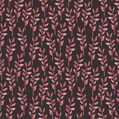 Watercolor pink branches seamless pattern. Fall background. Good print for wallpaper, textile, wrapping paper, ceramic tiles