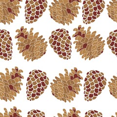 Pine cones seamless pattern on white background