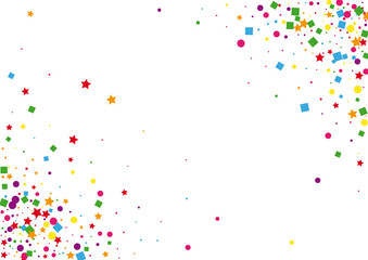 Yellow Stardust Dot Background. Birthday Star Illustration. Purple Square Decoration. Rainbow Circle Background. Blue Festive Confetti.