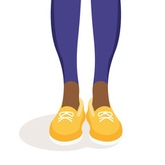 Female legs in sneakers on an isolated background. Vector illustration of bright shoes on legs and leggings. Flat design.
