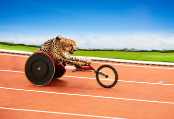 Cheetah disabled sportsman athlete on race track