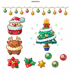 キラキラした可愛いクリスマスセットのイラスト