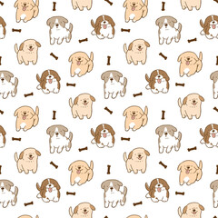 Seamless Pattern with Cute Cartoon Puppy Design on White Background