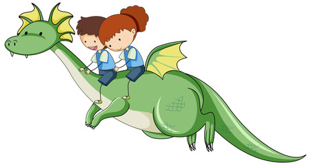 Little kids riding a dragon cartoon character
