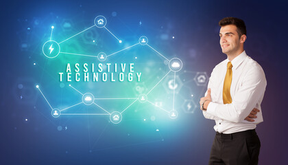 Businessman thinking about technology concept