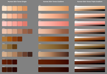 all human skin tones in three different charts with gradients