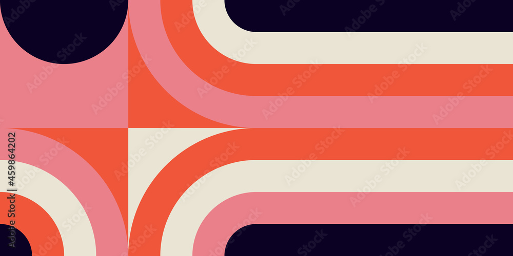 Aufkleber Modern vector abstract  geometric background with circles, rectangles and squares  in retro scandinavian style. Pastel colored simple shapes graphic pattern. Abstract mosaic artwork.