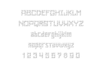 Square Font, Alphabet, letters and numbers. flat style. isolated on white background