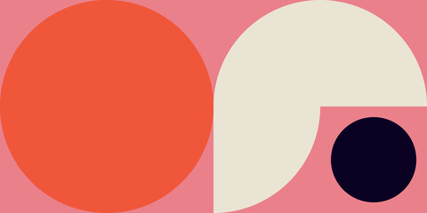 Modern vector abstract  geometric background with circles, rectangles and squares  in retro scandinavian style. Pastel colored simple shapes graphic pattern. Abstract mosaic artwork.