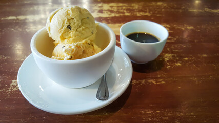 Affogato with Ice Cream and Coffee on table