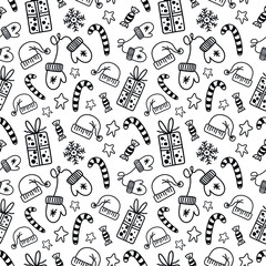 Vector seamless pattern Christmas design. Hand drawn seamless doodel texture for holidays, wrapping paper, invitations, gifts 