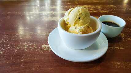 Affogato with Ice Cream and Coffee on table